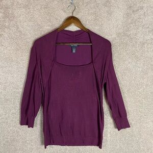 White House Black Market Sweater Purple Faux Shrug Knit Shirt Top sz M (260)